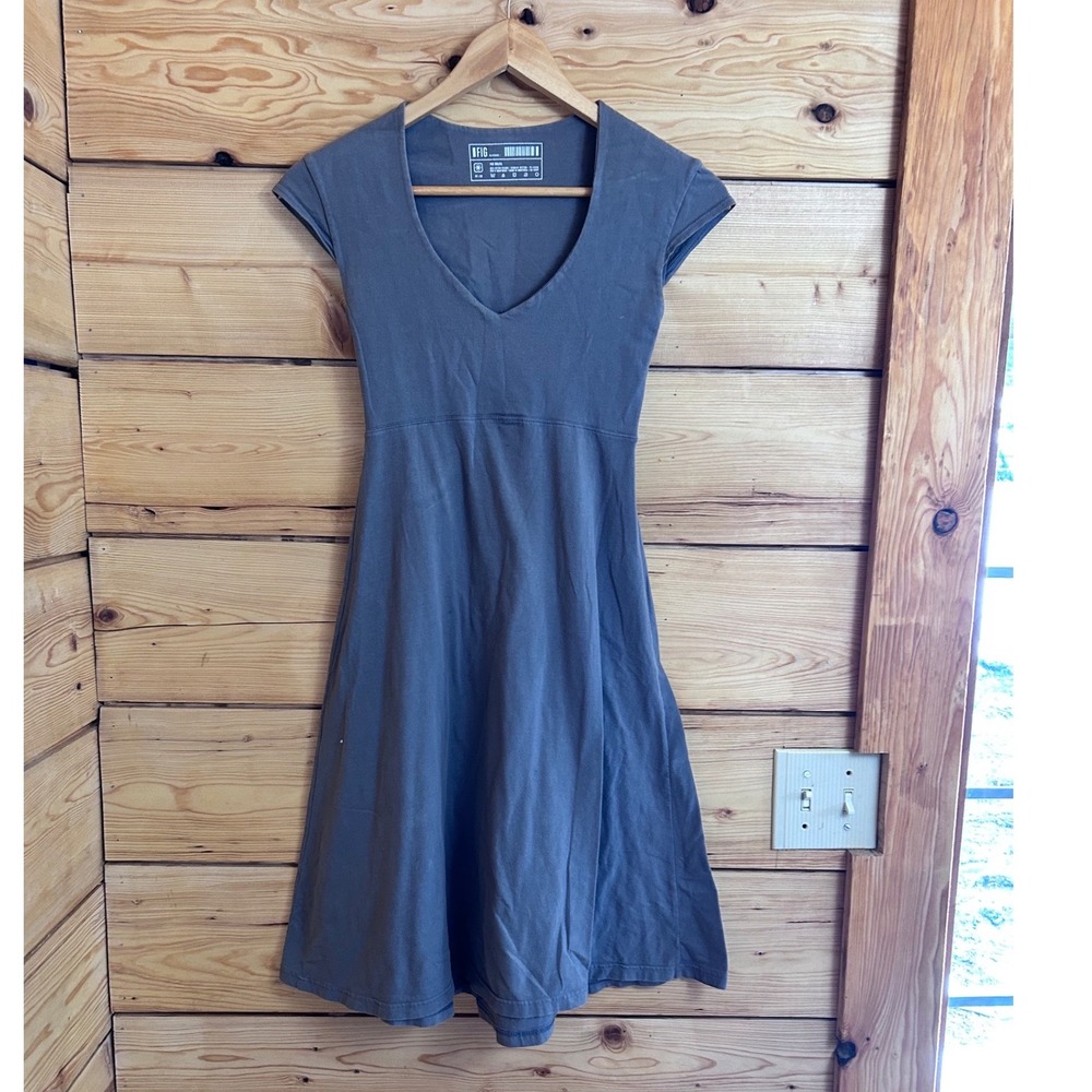 FIG Soleil Dress Womens XS Gray Cotton Lycra Cap Sleeve V-Neck A-Line Mini Nurse
